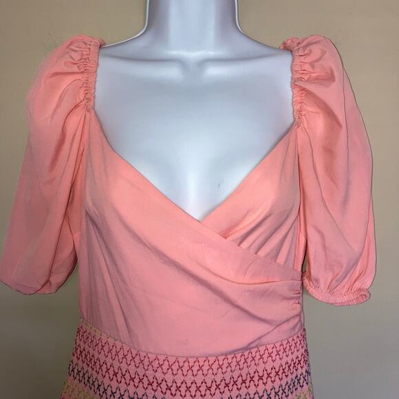 Lovers + Friends Archie Mini Dress Pink Lemonade Smocked Skirt Ruffles Side Zip - Picture 9 of 16